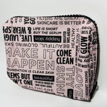 BeautyBio Canvas Makeup Storage Cosmetic Bag Case Pink Zip around - $12.99