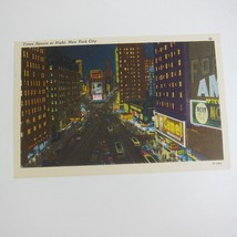 Linen Postcard New York City Times Square Night Clubs Restaurants Hotels Vintage - £4.62 GBP