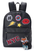 BACKPACK Candies Black NYC Faux Leather Patches Fox-Keychain Travel Bag New York - £19.26 GBP