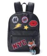 BACKPACK Candies Black NYC Faux Leather Patches Fox-Keychain Travel Bag ... - $23.98