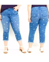 Lane Bryant Straight crop jeans high rise Essential Stretch star design ... - £27.85 GBP