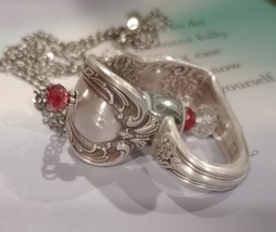 Floating heart necklace made from a vintage spoon, valentine, anniversary, wedd - £25.28 GBP