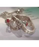 Floating heart necklace made from a vintage spoon, valentine, anniversary, wedd - $32.00