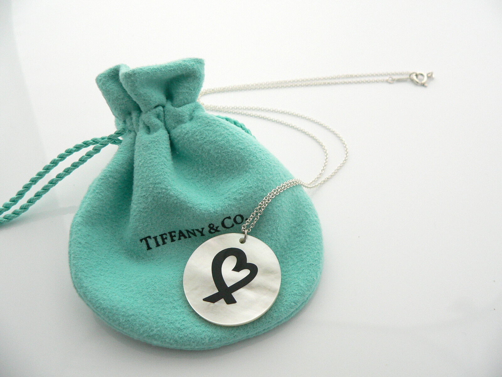 Tiffany & Co Mother of Pearl Loving Heart Necklace Pendant Gift Pouch  - $328.00