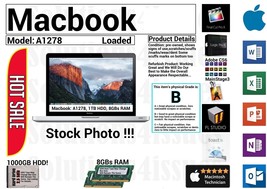 Apple Macbook A1278 13&quot; Intel Core 2 Duo 2.4GHz 8GBs Ram 1TB HDD Grade B - £314.53 GBP