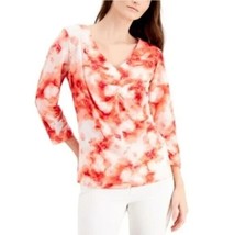 JPR Studio Womens Large Coral Pink Ruched V Neck Long Sleeve Top NWT F58 - £15.71 GBP