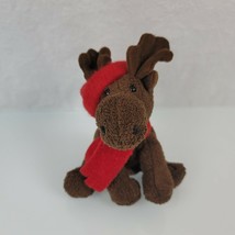 Animal Adventure Stuffed Plush White Red Brown Moose Deer 2002 Beanbag Xmas Hat - £39.56 GBP