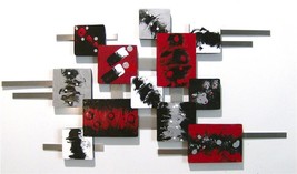 Contemporary Modern Red Silver Geometric Abstract Wall Sculpture 38x24* Art69 - £188.40 GBP