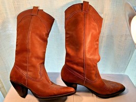 Ladies Brown Brazilian Leather High-heeled Cowboy Cowgirl Boots  7.5 Med - $39.99