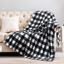 Bedelite Fleece Throw Blanket For Couch Sofa Bed, Buffalo Plaid Decor Black And - £31.05 GBP