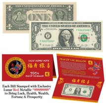 2024 Chinese New YEAR of the DRAGON Lunar Red Lucky Eight 8&#39;s $1 Bill w/... - £8.16 GBP