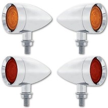 Amber &amp; Red LED Chrome Metal Bullet Front Turn Signal Rear Tail Brake Light Set - £165.12 GBP