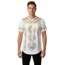 Mens PLATINI Sports Shirt With Rhine Stones Lion Medallion Chain SS3614 White image 4