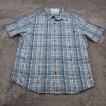Marmot Shirt Mens L Light Blue Plaid Short Sleeve Button up Collared Casual Wear - £20.34 GBP