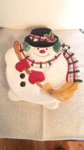Ceramic Fitz &amp; Floyd Essentials Plaid Christmas Snowman Cookie/Wall Plate - £10.37 GBP
