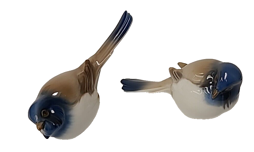 Vintage Bing & Grondahl Porcelain Pair of Titmouse Bird Figurines 1633 & 1635 - $72.70