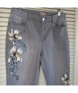 Chico&#39;s Ankle Jeans Floral Size 1 Gray Denim Jegging Soft Stretch Inseam 27 - £23.73 GBP