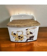 Porcelain Salt Box Wooden Hinged Lid French Country Cottage Cow Butcher ... - $58.49