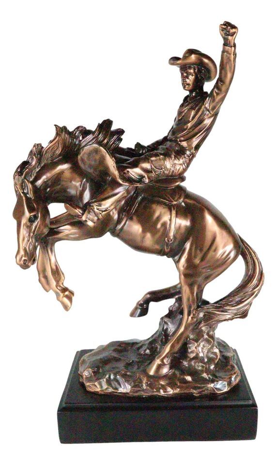 Western Desert Giddy Up Cowboy On Rearing Rodeo Horse Figurine With Base 12"H Item image 4