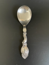 Vintage 1949 Johannes Siggaard Danish Silver 7¾&quot; Serving Spoon w/ Rococo Handle - £77.13 GBP