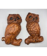 Vtg 70s Owl Wall Hangings Pair Chalkware Boho Decor Retro - $30.38