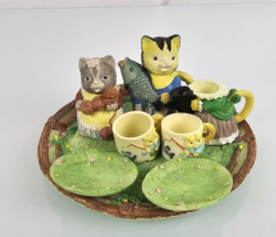1993 Summco 8 Piece Miniature Decorative Family Cat Kitten Tea Set Honey... - $239.70 MXN