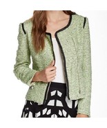 Romeo &amp; Juliet Couture Women&#39;s Faux Leather Trim Tweed Jacket in Lime si... - £64.72 GBP