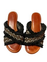 Universal Thread Sandals Womens 6.5 Black Gold  Fabric Fringe Casual Sli... - £15.56 GBP