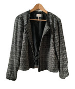 laundry by shelli segal jacket 12 black white gray check lined boucle fr... - £29.42 GBP