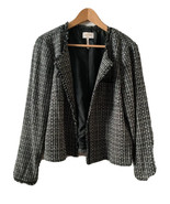 laundry by shelli segal jacket 12 black white gray check lined boucle fr... - $37.62