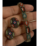 1920&#39;S COLORFUL ITALIAN MOSAIC FLORAL PANEL BRACELET clip on earrings - $58.98 CAD