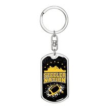 Steeler Nation Pittsburgh Fan Swivel Keychain Dog Tag Stainless Steel or 18k Gol - £39.52 GBP