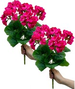 Mumiko 2 Pcs. Artificial Geraniums Silk Flowers Outdoor Uv Resistant, De... - £25.13 GBP