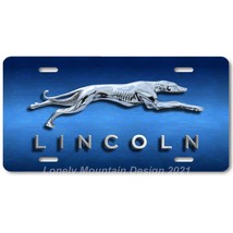 Lincoln Greyhound Inspired Art on Blue FLAT Aluminum Novelty License Tag Plate - $17.99