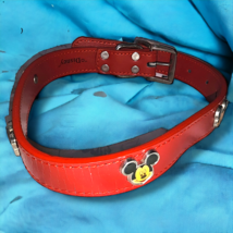 Mickey Mouse Disney Red Leather Dog Collar Chrome Buckle &amp; Ring 16&quot;-21&quot; ... - £12.03 GBP