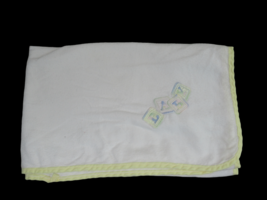Quiltex Vintage White flannel baby receiving blanket yellow trim pastel Blocks - £7.95 GBP