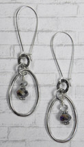 Crystal Boho Round Teardrop Hoop Pierced Earrings Handmade Silver Purple New - £11.46 GBP