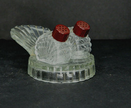 Vintage Set Of Glass Turkey Theme Shakers With Caddy  Salt And Pepper Sh... - $12.95
