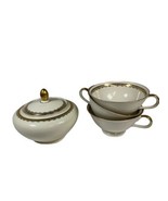 Bavaria Gold Trimmed Covered Sugar Dish With Set 3 Tea Cups Elfenbein Po... - $26.16