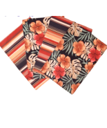 4 Hawaiian Floral Fabric Placemats Reverses to Stripes - £19.11 GBP