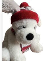 Hug Fun Plush Puppy Dog White Gray With Red Hat and Scarf Stuffed Animal - £9.48 GBP