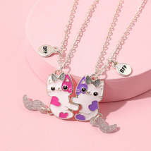 2PCS/Set Cartoon Cat Shape Pendant Chain Best Friends Necklace BFF - £9.11 GBP