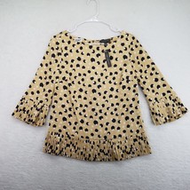 New The Limited Womens Blouse Size XS  Pleated Hem Butter Yellow Black Dots - £11.79 GBP