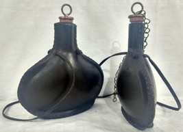 2 Unique Leather Mashk Bottles Traditional Water Carrying Bags Antique I... - £425.98 GBP