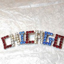 NWOT Old Vintage~Red~White and Blue Rhinestone Chicago Brooch! Gorgeous! - £27.19 GBP
