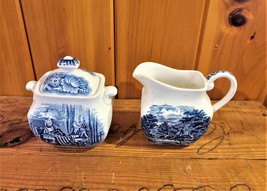 Liberty Blue Staffordshire Cream &amp; Sugar With Paul Revere And Betsy Ross... - £44.21 GBP