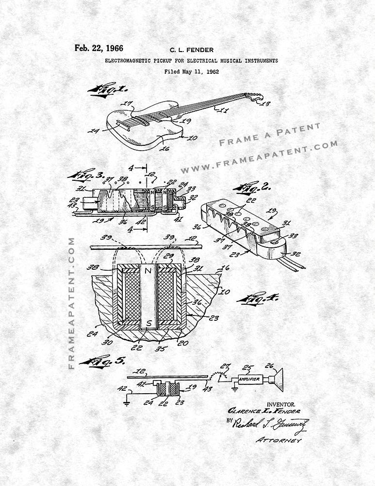 Electric Guitar Patent Print - Gunmetal - $7.95 - $40.95