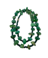 Natural Stone Green Agate Nugget Rock Beaded Necklace Seed Bead 20&quot;  - £31.81 GBP