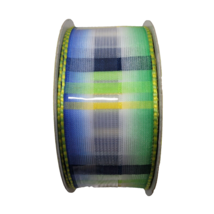 Wired Ribbon Blue Green Yellow Plaid Check Spring Summer Bow Craft 12 ft... - £3.90 GBP