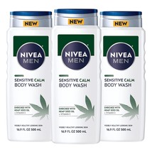 NIVEA MEN Sensitive Calm Body Wash with Vitamin E and Hemp Seed Oil, 3 Pack of 1 - £31.16 GBP